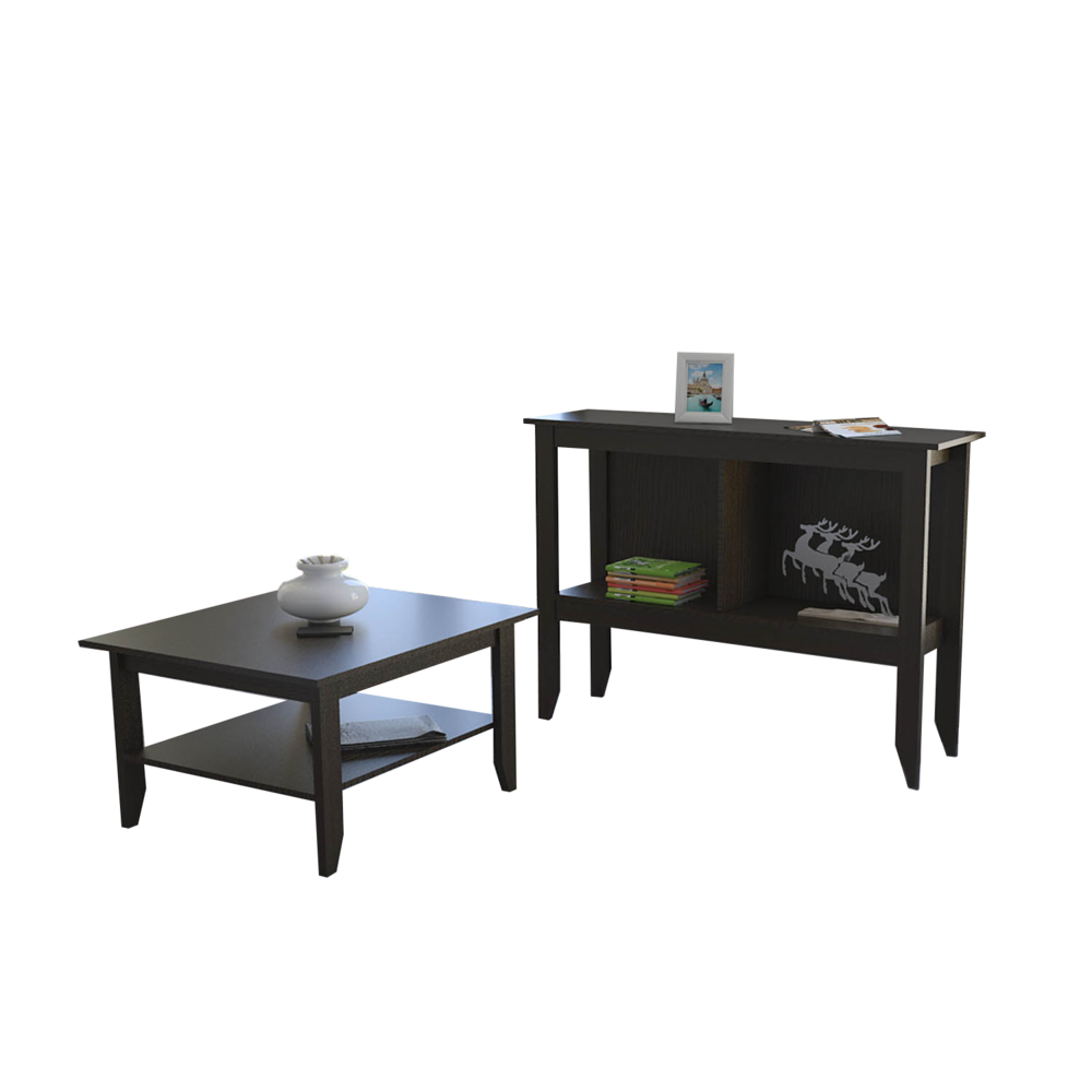 Mesa de Centro + Arrimo Essential Color Wengue Para Sala De Estar